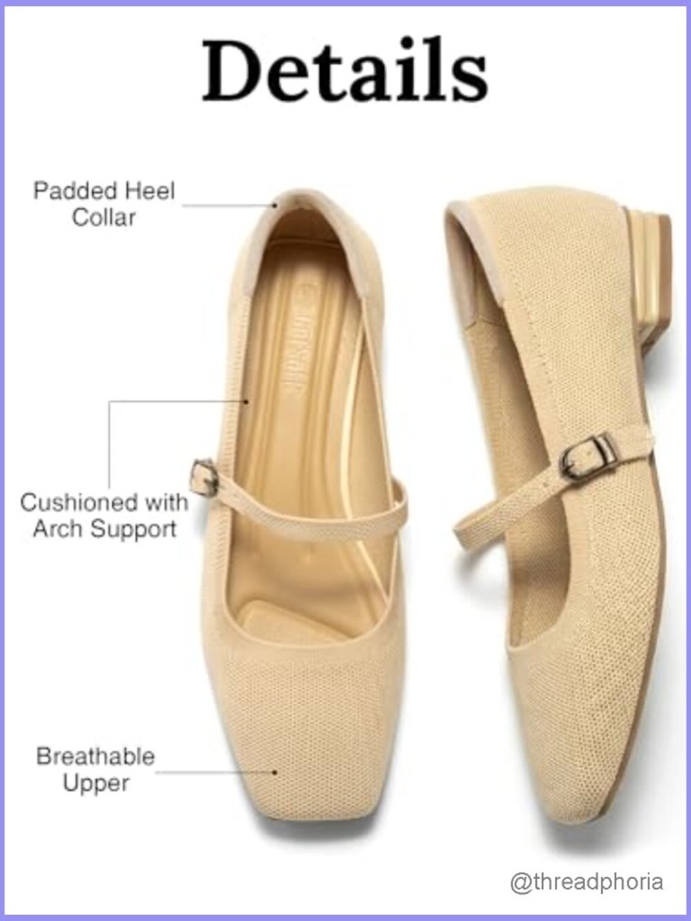 Knit Mary Jane Flats Closed Square Toe Ankle Strap Ballet Flat Comfortable Slip - Picture 5 of 7